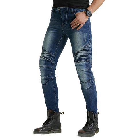 Pantaloni da Moto Protettivi Jeans da Motociclista Con Ginocchiere e Protezioni per le Anche Certificate CE Slim Fit Denim