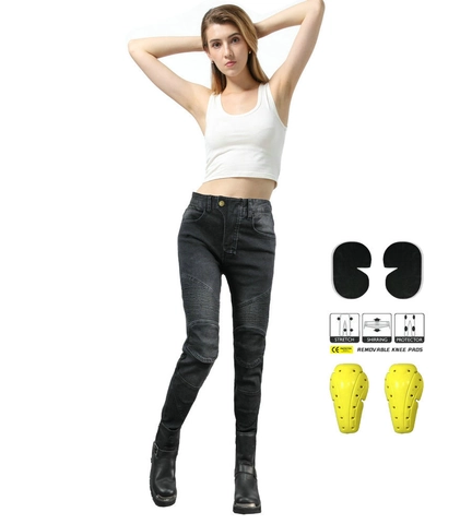 Pantaloni da Moto da Donna Con Ginocchiere Protettive Jeans Denim Slim Fit Con Pannelli Elastici a Fisarmonica