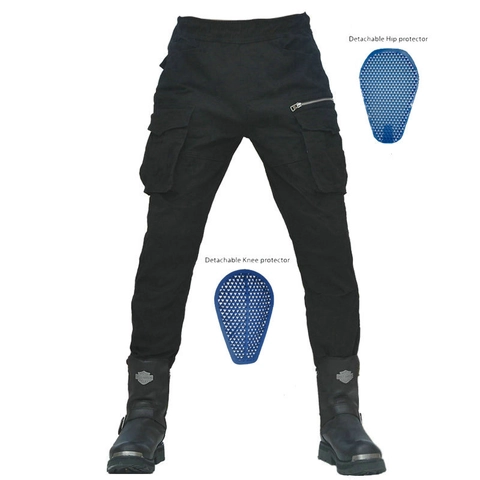 Motorcycle Riding Cargo Pants Cotton Blend Protective Trousers With Removable Armor Pads Slim Fit Outdoor Biker Pants For Men Women