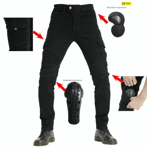 Men Motorcycle Riding Jeans With Detachable CE Protective Armor Pads Casual Cotton Cargo Denim Biker Pants For Cycling