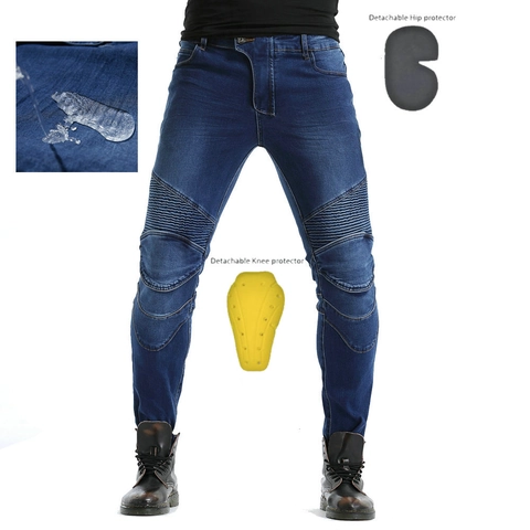 Jeans de Moto Pour Hommes Imperméable Denim Pantalon Motard Avec Protections Amovibles Pour Toutes Les Saisons Moto Pantalons