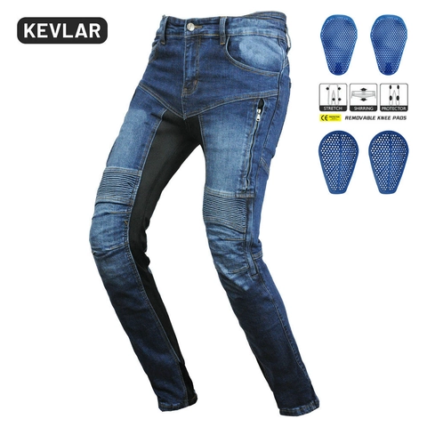 Pantaloni da Moto da Uomo Estivi Traspiranti Jeans in Denim Biker Con Protezioni in Silicone CE Rimovibili Tessuto Rinforzato