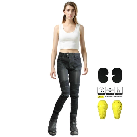 Dames Motorrijbroek Zomer Slim Fit Ademend Beschermende Jeans Motorfiets Broek Met Verwijderbare Kniebeschermers Voor Vrouwen