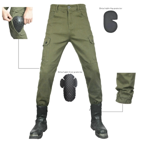 Pantaloni da Moto Uomo Jeans Protettivi Cargo Con Protezioni Ginocchia e Fianchi Rinforzati Tattici Heavy Duty per Esterno