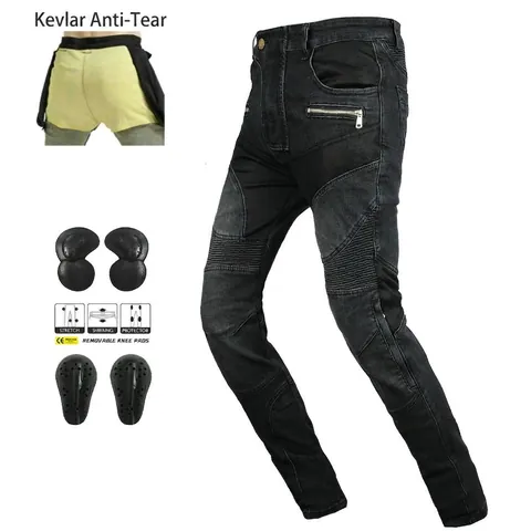 Pantaloni da Moto Estivi da Uomo Con Fodera in Aramide Imbottitura Protettiva Jeans Biker Slim Blu Nero Pantaloni da Equitazione