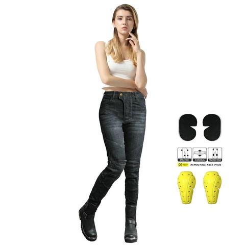 Women's Motorcycle Riding Jeans With CE Protective Gear Polyester Shirring Stretch Slim Fit Biker Pants For Racing Outdoor