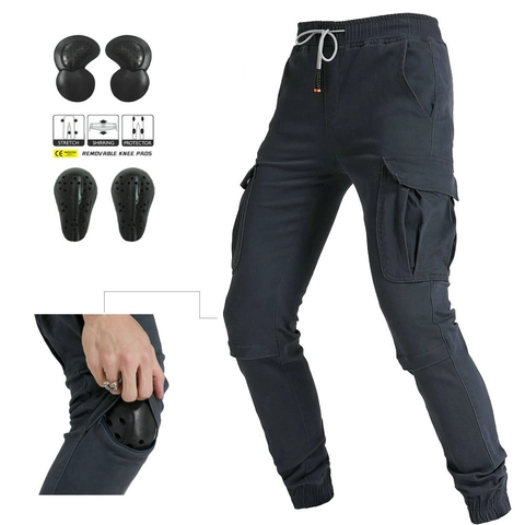 Men's Motorcycle Riding Cargo Pants With Removable CE Protective Pads Multi Pocket Stretch Shirring Cycling Trousers