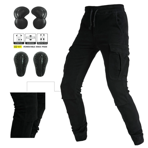 Men's Motorcycle Riding Cargo Pants With Removable CE Protective Pads Multi Pocket Stretch Shirring Cycling Trousers