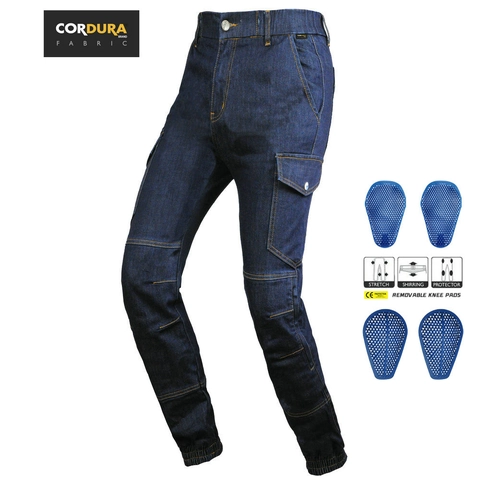 VOLERO Pantalones de Motocicleta para Hombre Jeans Casuales Cargo Anticaída Equipo de Protección con Rodilleras de Silicona Removibles Pantalones de Motociclista de Mezclilla