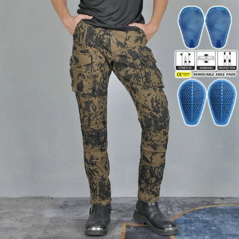 Men's Motorcycle Riding Cargo Pants With Removable Silicone Protective Gear Breathable Camouflage Tactical Work Trousers