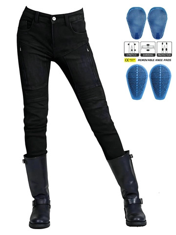 Dames Motorbroek Zomer Mesh Ademend Katoen Biker Broek Met Beschermende Pads Beschermende Denim Broek