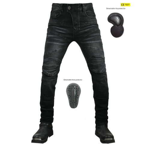 Pantaloni Moto Uomo Jeans da Motociclista Con Protezioni Rimovibili Lavaggio Sbiadito Elasticizzati Protettivi da Corsa