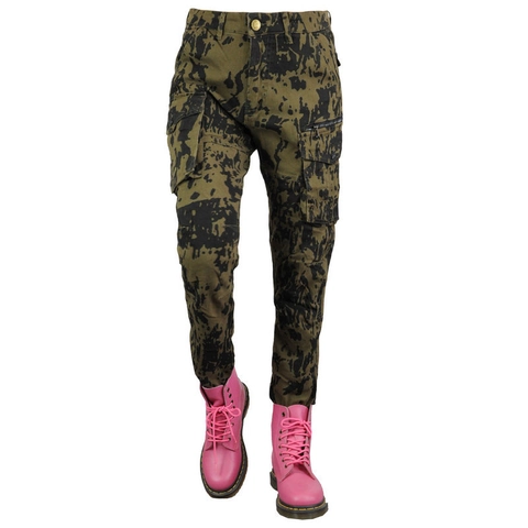 Women Camouflage Motorcycle Riding Pants Cotton Breathable Multi Pocket Tactical Cargo Trousers With Removable Pads Casual Outdoor Fashion
