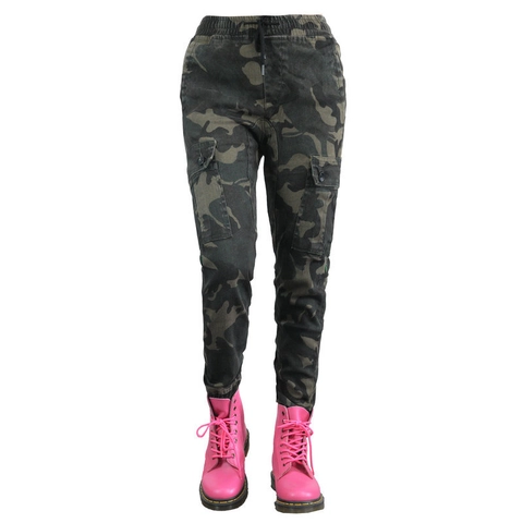 Women's Protective Camouflage Riding Pants Polyester Anti Fall Slim Fit Motorcycle Cargo Joggers With Detachable Knee Pads