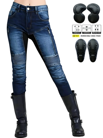 Pantaloni da Moto per Donna in Jeans con Rinforzo in Aramide Protettivi Estivi Traspiranti in Mesh con Protezioni CE