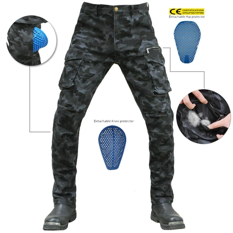 Men Motorcycle Riding Jeans Tactical Camouflage Cargo Pants With Detachable Silicone Protective Gear CE Certified Armor