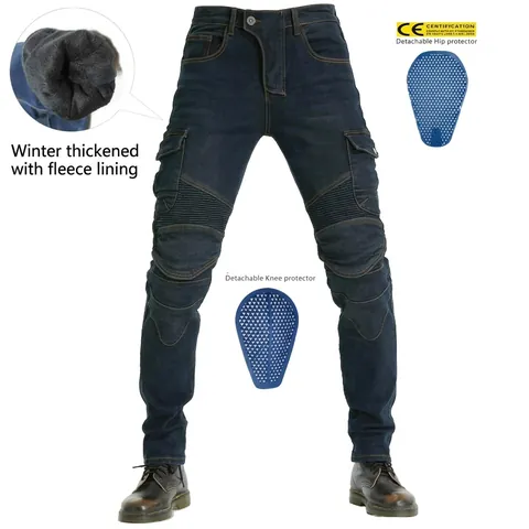Pantaloni Moto Cargo da Uomo Invernali Foderati in Pile Jeans Biker con Protezioni in Silicone Pantaloni Tattici Ispessiti