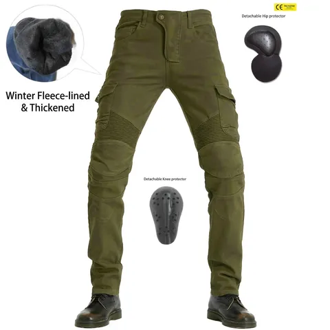 Pantaloni da Moto da Uomo con Fodera in Pile Invernale con Protezioni Ginocchia Fianchi Rimovibili Pantaloni Cargo Tattici da Biker