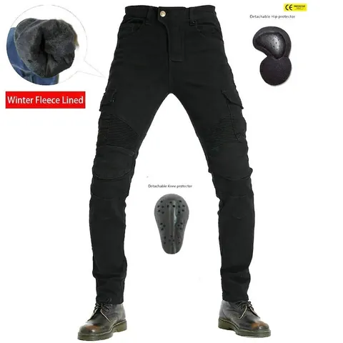 Pantaloni da Moto da Uomo con Fodera in Pile Invernale con Protezioni Ginocchia Fianchi Rimovibili Pantaloni Cargo Tattici da Biker