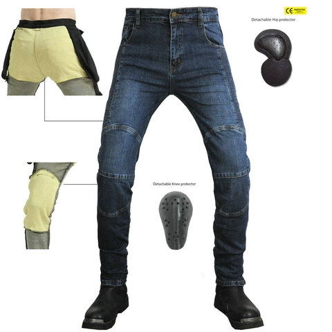 Jeans Professionali Da Moto Per Uomo Con Protezioni Rimovibili Per Ginocchia E Fianchi Pantaloni In Denim Protettivi Elasticizzati