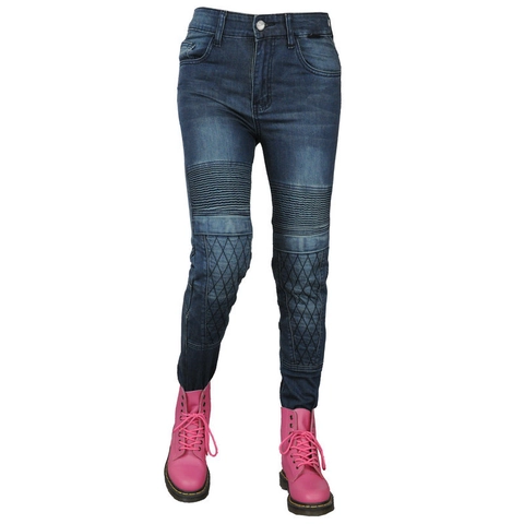 Jeans da Moto Slim Fit da Donna Resistenti all'Abrasione Cordura Pantaloni Biker Con Protezioni Rimovibili Pannelli Ginocchia Blu