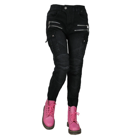 Pantaloni da Moto Invernale da Donna Jeans Foderati in Pile Con Protezioni in Silicone CE Removibili Denim Slim Fit