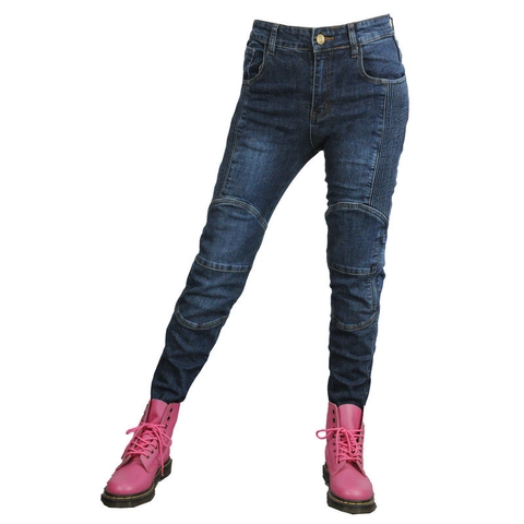 Jeans da Moto da Donna in Cotone Denim Pantaloni da Biker Con Imbottiture Protettive Rimovibili Pannelli Elasticizzati a Fisarmonica