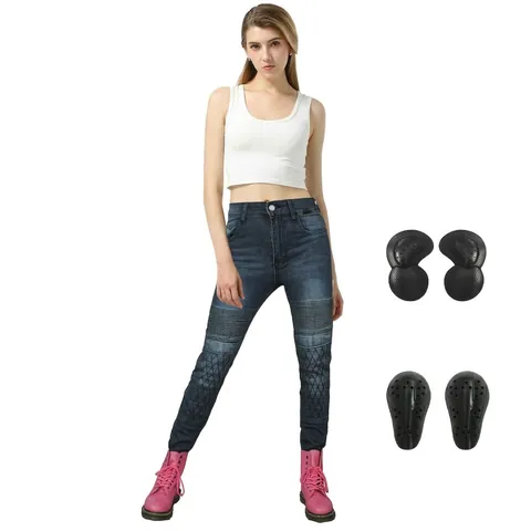 Jeans da Moto Slim Fit da Donna Resistenti all'Abrasione Cordura Pantaloni Biker Con Protezioni Rimovibili Pannelli Ginocchia Blu