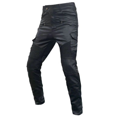 Motorradhose Herren PU-Leder Wasserdicht Winddicht Schutzhose Cargo-Hose Mit Abnehmbaren CE-Protektoren Moto-Hose