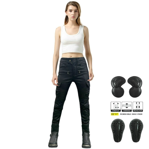 Pantaloni da Moto per Donna Impermeabili Antivento in Pelle Artificiale Cargo Con Protezioni Rimovibili Design Arricciato