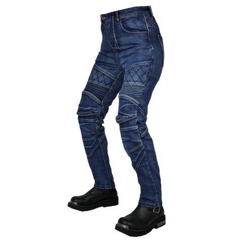 Pantaloni da Moto da Donna Jeans in Denim Rinforzati Resistenti all'Abrasione Con Protezioni Rimovibili Biker Moto Blu