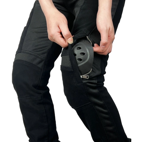 Pantaloni da Moto da Donna Estivi Traspiranti in Mesh con Protezioni per Ginocchia e Fianchi Verde Militare Nero Moto Slim
