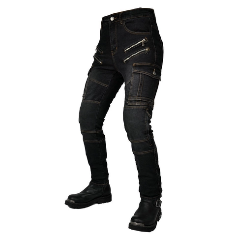 Jeans da Moto da Donna Con Protezioni Rimovibili per Fianchi e Ginocchia Pantaloni da Ciclismo in Denim Cargo