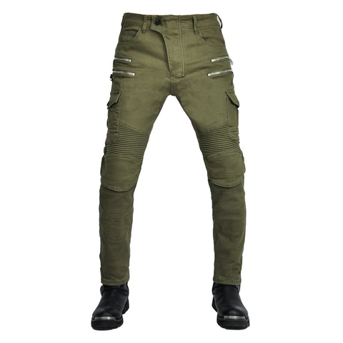 Men Retro Motorcycle Riding Jeans Protective Cargo Pants With Removable Armors Cotton Blend Multi-pocket Motocross Trousers
