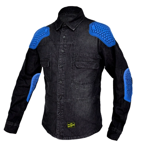 VOLERO Giacca da Moto in Denim da Uomo Vintage Nero Antivento Camicia Moto Con Protezioni Rimovibili in Silicone Giacca da Lavoro