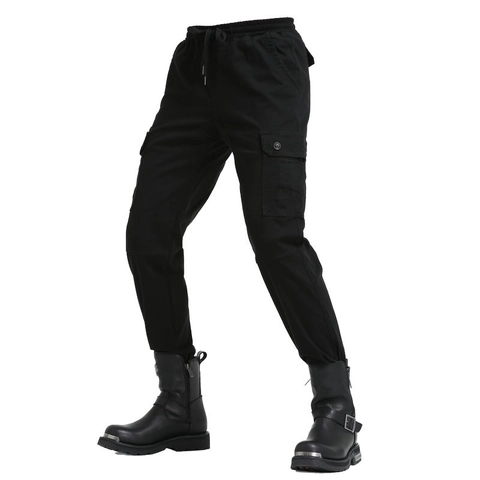 Men Motorcycle Riding Pants With Protective Gear Cotton Blend Multi Pocket Cargo Pants Casual Drawstring Tapered Trousers