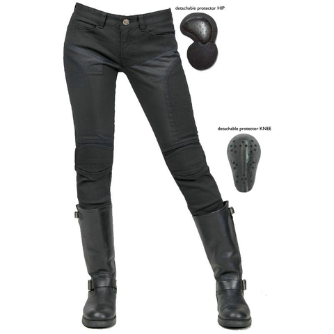 Pantaloni da Moto da Donna Vestibilità Slim in Mesh Traspirante Jeans da Corsa Con Protezioni Rimovibili per Ginocchia e Fianchi