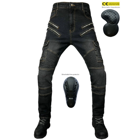 Jeans da Moto da Uomo Con Protezioni CE Pantaloni in Denim Motociclista in Cotone Resistente Pantaloni da Corsa Cargo