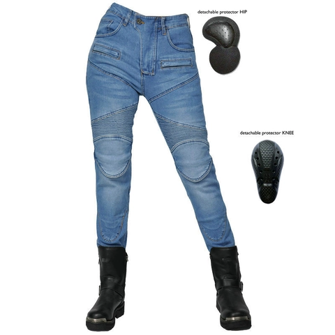Pantaloni da Moto Slim Fit da Donna Con Protezioni Rimovibili in Denim Racing Anti-caduta Per Esterno