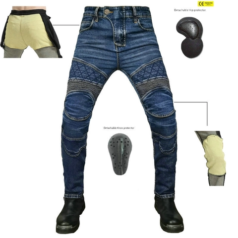 Jeans Protettivi da Moto da Uomo Con Fodera in Kevlar Protezioni CE Ginocchia Fianchi Pantaloni da Equitazione Denim