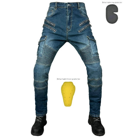 Pantaloni da Moto per Uomo Donna Protettivi Biker Con Protezioni per Ginocchia e Fianchi Cargo Denim per Sport all'Aperto