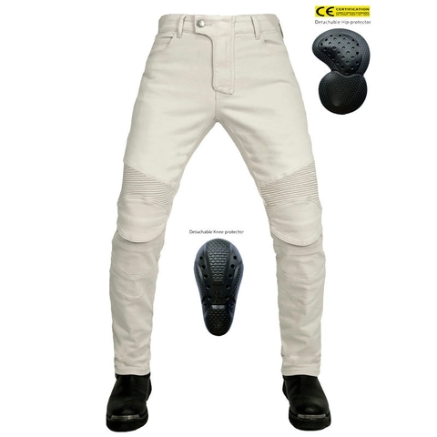 Jeans da Moto Retrò per Uomo Impermeabili Antivento Protettivi per Fuoristrada Pantaloni da Moto Casual Elasticizzati con Ginocchiere