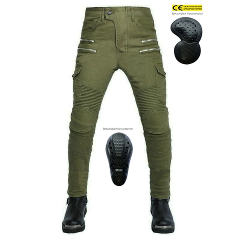 Men Retro Motorcycle Riding Jeans Protective Cargo Pants With Removable Armors Cotton Blend Multi-pocket Motocross Trousers