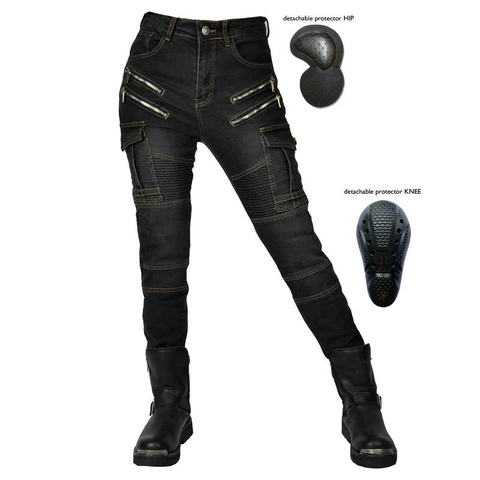 Jeans da Moto da Donna Con Protezioni Rimovibili per Fianchi e Ginocchia Pantaloni da Ciclismo in Denim Cargo