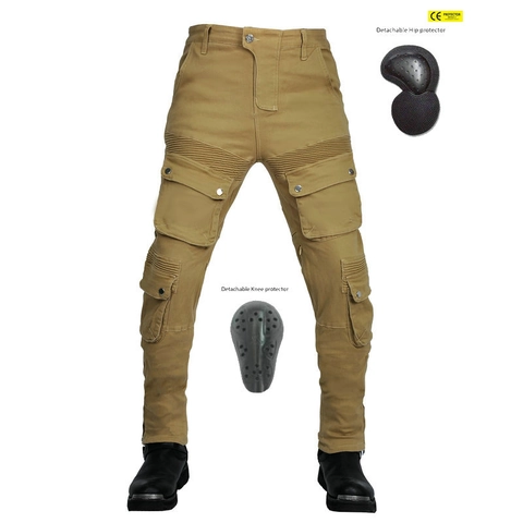 Pantalones de Motociclista Protectores para Hombre Mezcla de Algodón Cargo Con Protecciones CE Vintage Casual Ciclismo Pantalones Largos