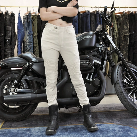 Pantalones de Motociclista para Mujer Mezcla de Algodón Ajustados Protectores Con Rodilleras Blanco Crema Pantalones Casuales