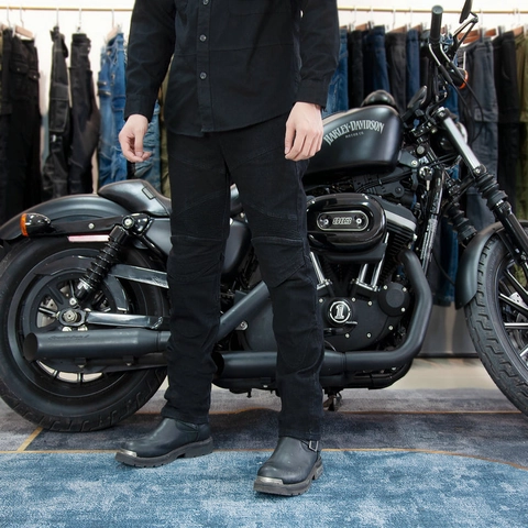 Pantaloni da Moto in Denim da Uomo Protezioni Pieghe a Fisarmonica Slim Fit Neri Jeans da Motociclista per Ciclismo all'aperto Moto