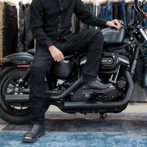 Pantaloni da Moto in Denim da Uomo Protezioni Pieghe a Fisarmonica Slim Fit Neri Jeans da Motociclista per Ciclismo all'aperto Moto