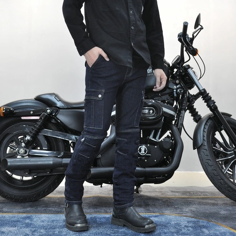 Pantaloni da Moto Unisex Jeans Protettivi Cargo Slim Fit Denim Retrò Con Protezioni CE per Ginocchia e Fianchi
