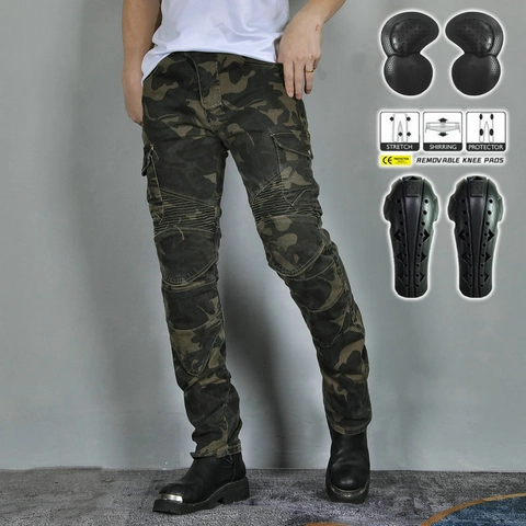 Pantaloni Protettivi da Moto da Uomo Mimetici Cargo Con Protezioni CE Rimovibili Pantaloni da Motociclista per Ciclismo Outdoor